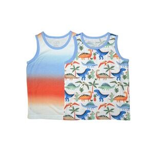 The Childrens Place Boys 3T Tank Top Dinosaur Print Blue Orange Ombre 2 Pack